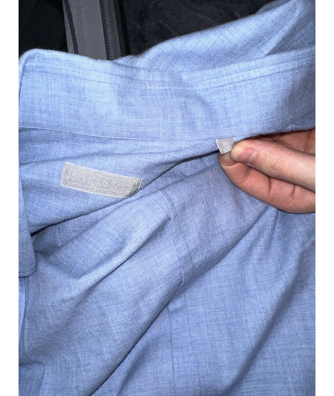 STEFANO RICCI Голубая хлопко-шерстяная классическая рубашка, фото 6