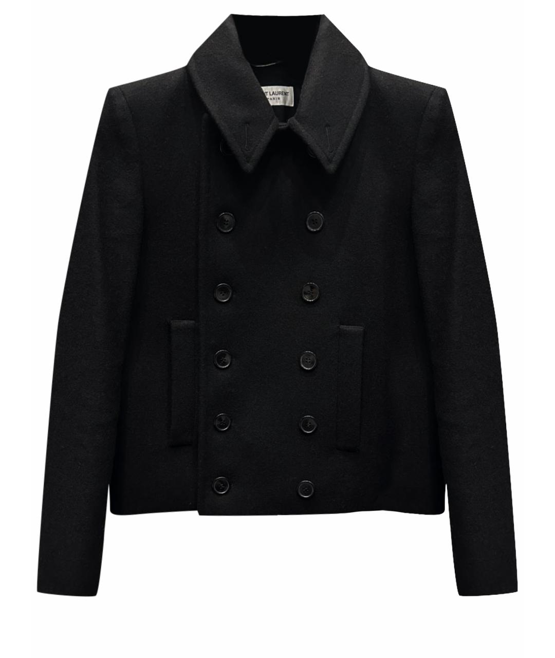 SAINT LAURENT Черное шерстяное пальто, фото 1