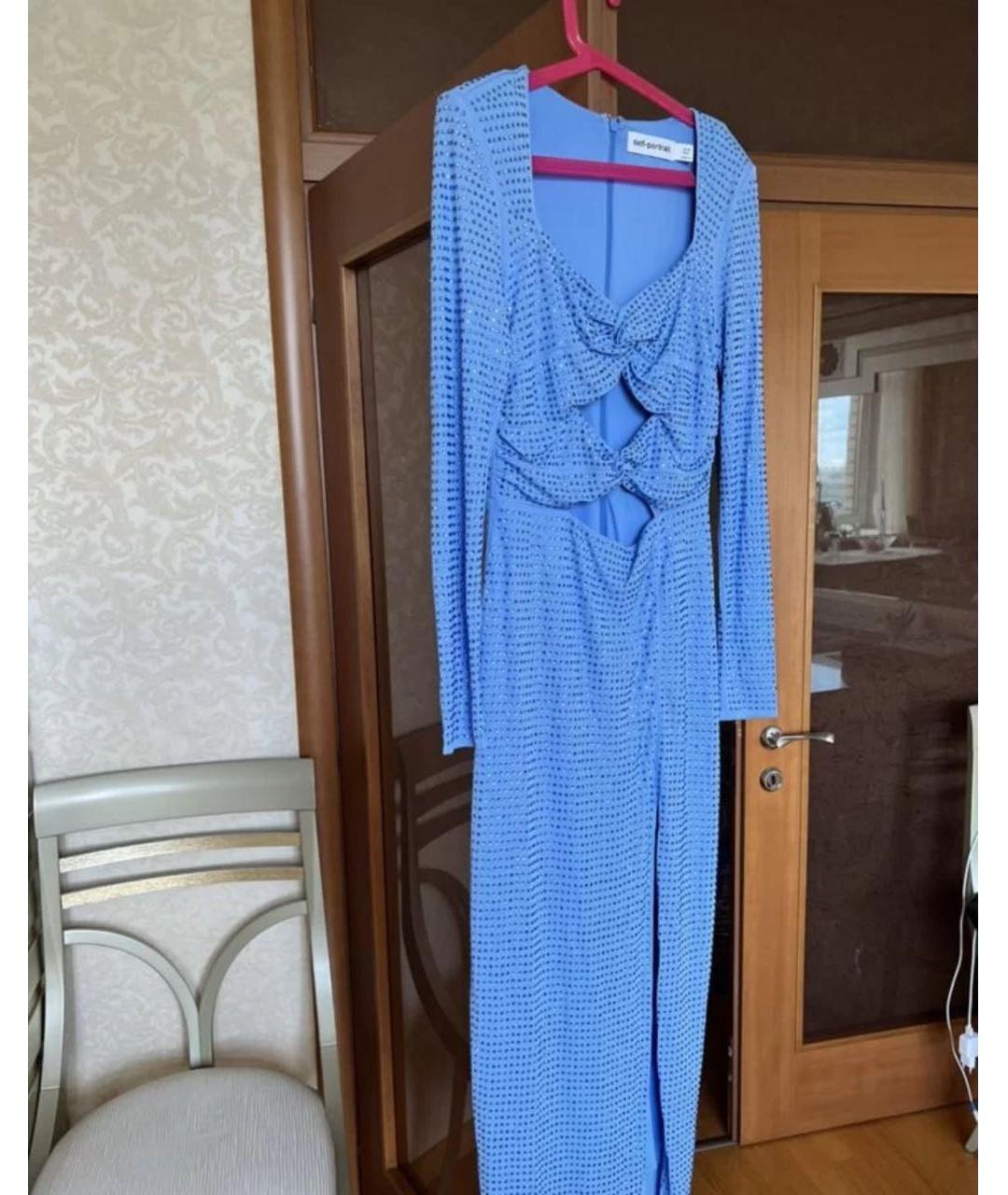 SELF-PORTRAIT Голубое вискозное вечернее платье, фото 6