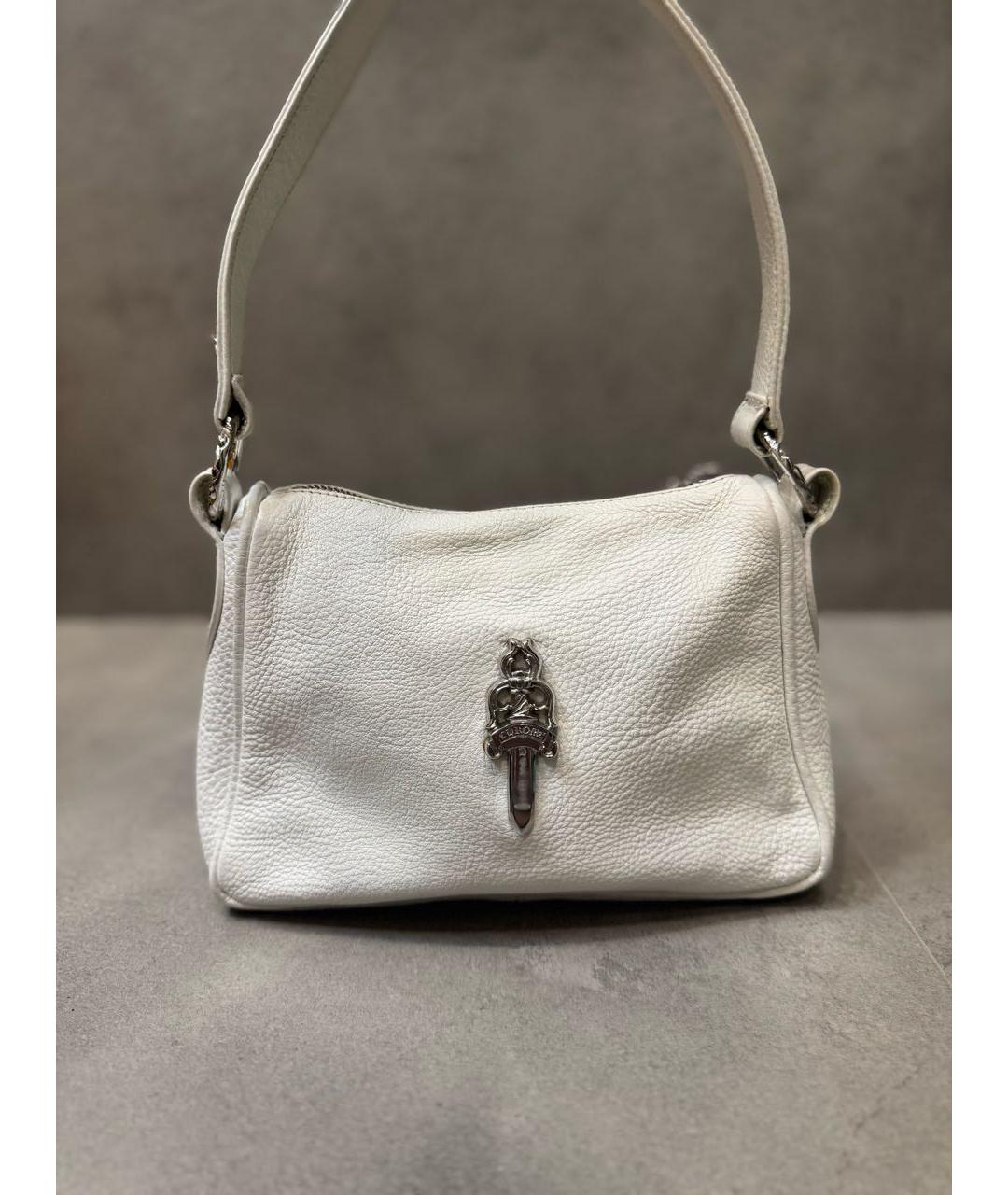 CHROME HEARTS Белая кожаная сумка с короткими ручками, фото 3
