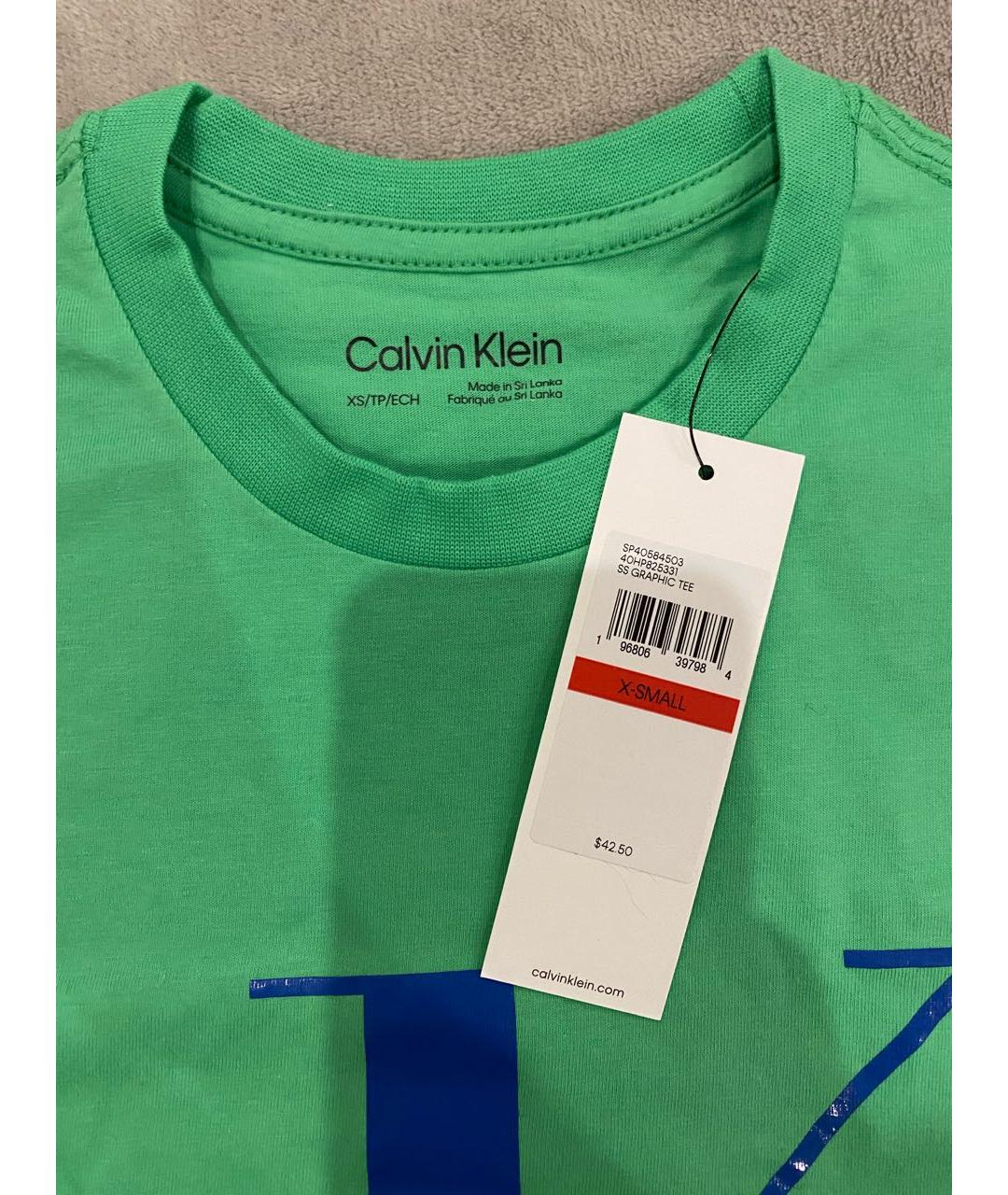CALVIN KLEIN Зеленая хлопковая футболка, фото 3
