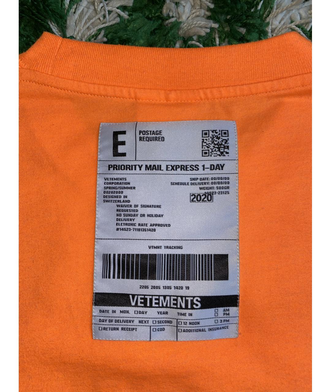 VETEMENTS Оранжевая хлопковая футболка, фото 5