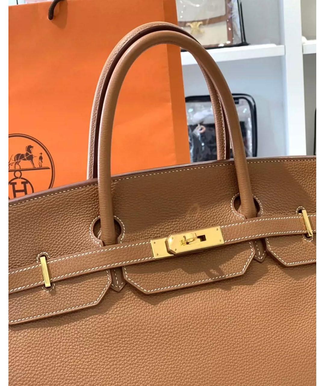HERMES Коричневая кожаная сумка с короткими ручками, фото 5