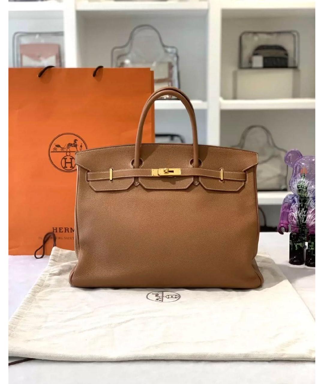 HERMES Коричневая кожаная сумка с короткими ручками, фото 2