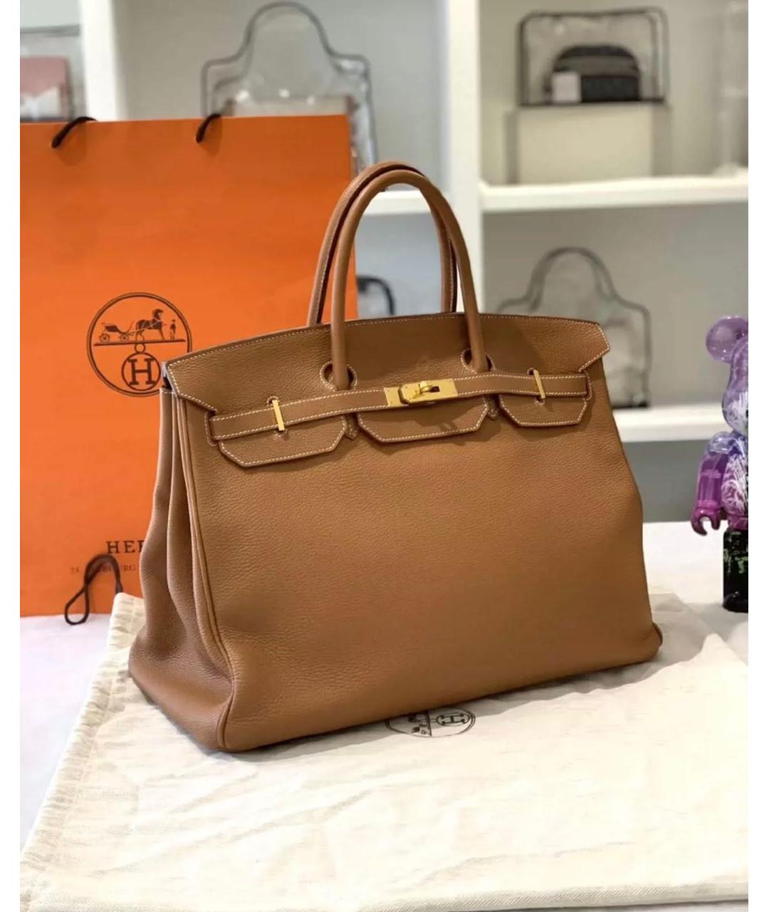 HERMES Коричневая кожаная сумка с короткими ручками, фото 4