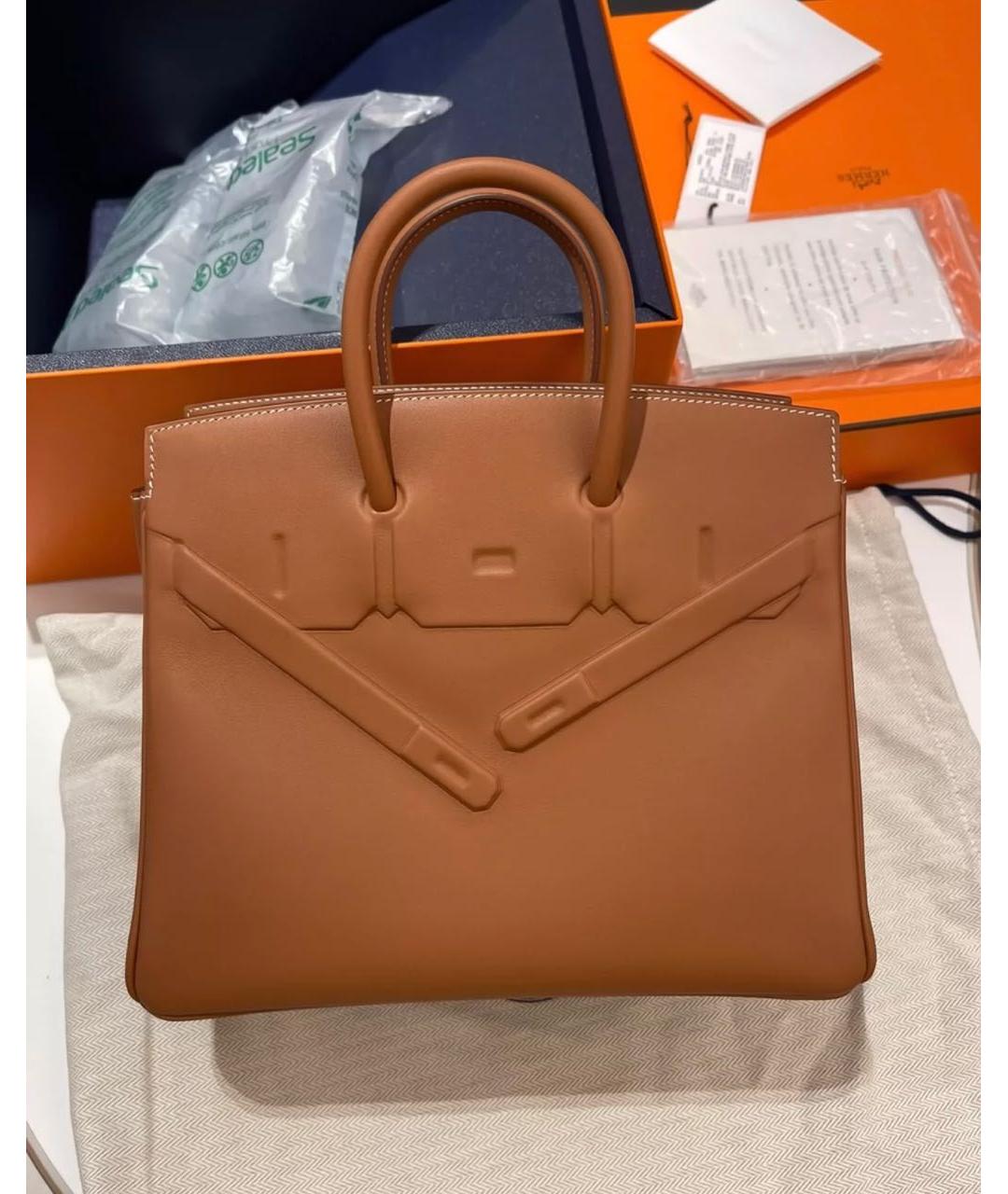 HERMES Коричневая кожаная сумка с короткими ручками, фото 2