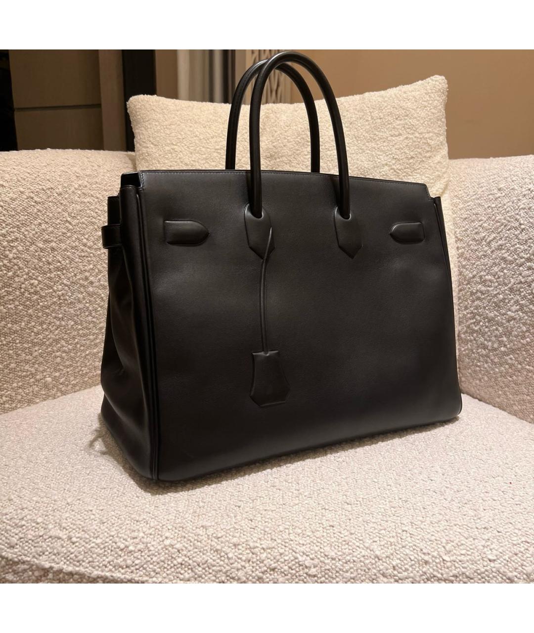 HERMES Черная кожаная сумка тоут, фото 3