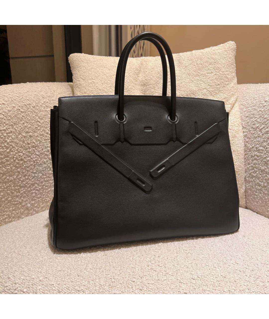 HERMES Черная кожаная сумка тоут, фото 2