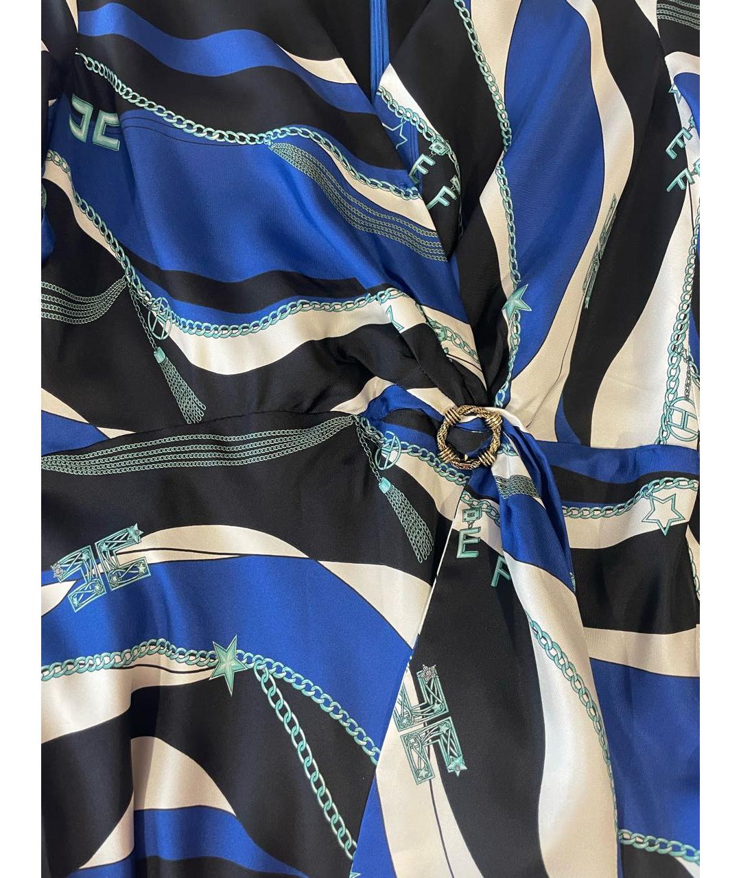 ELISABETTA FRANCHI Синее шелковое вечернее платье, фото 5