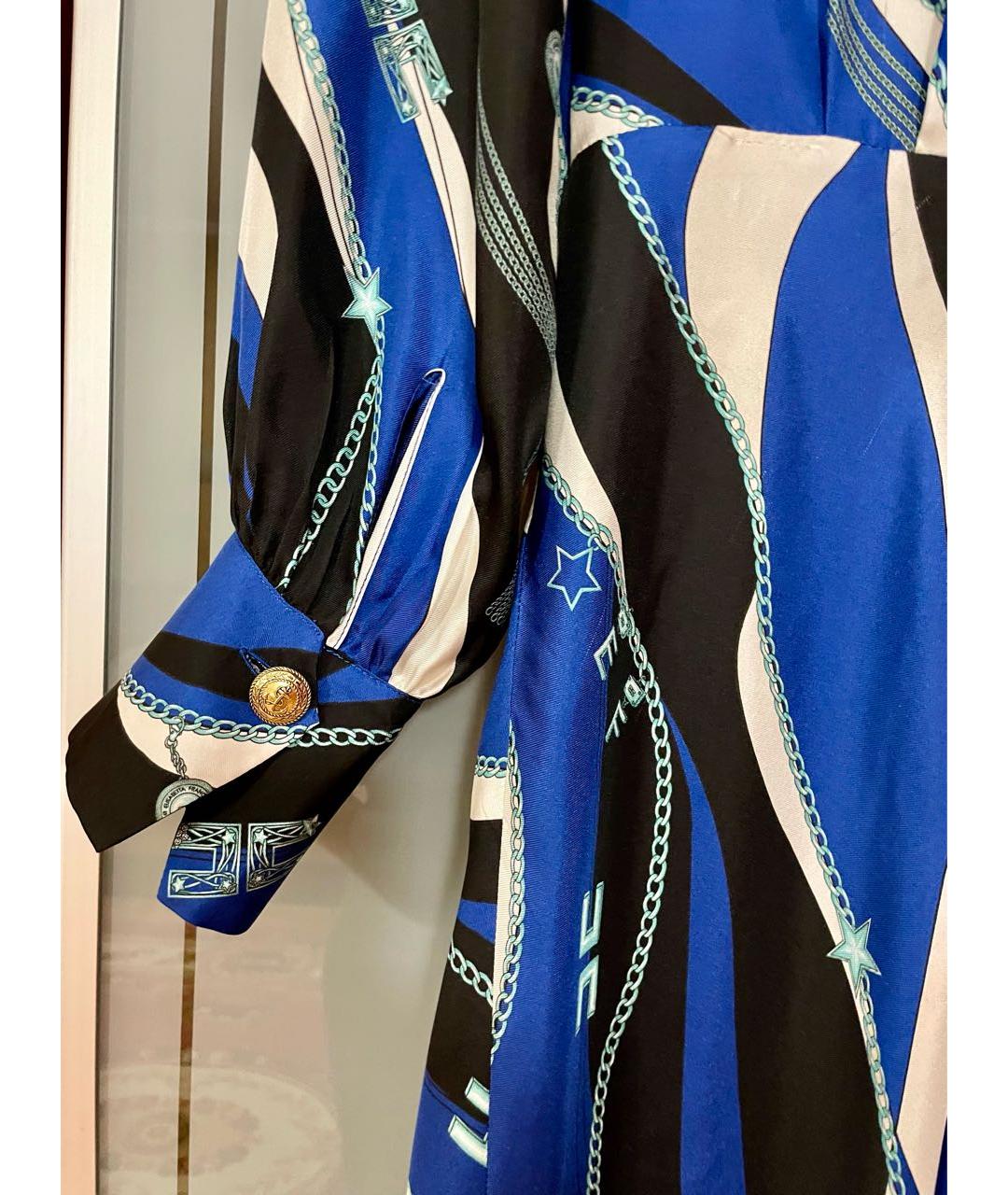 ELISABETTA FRANCHI Синее шелковое вечернее платье, фото 4
