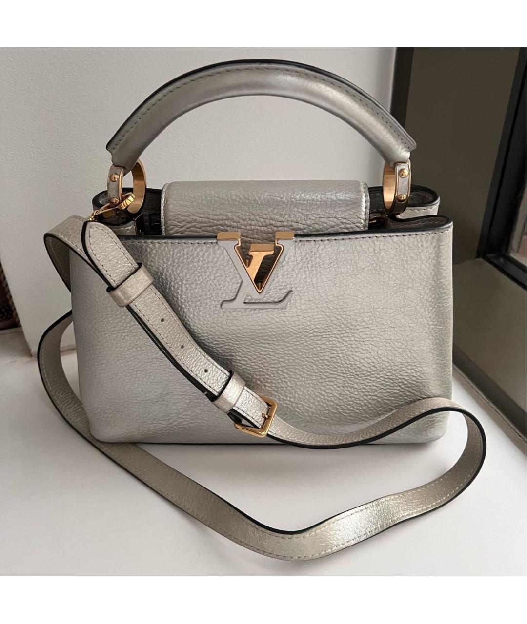 LOUIS VUITTON Серебряная кожаная сумка с короткими ручками, фото 5