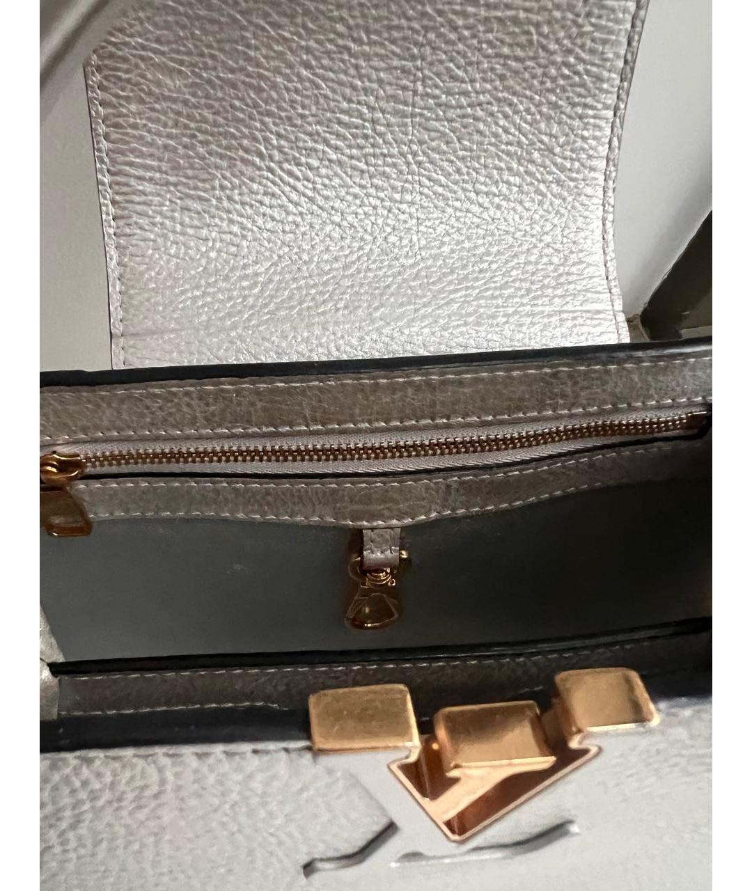 LOUIS VUITTON Серебряная кожаная сумка с короткими ручками, фото 3