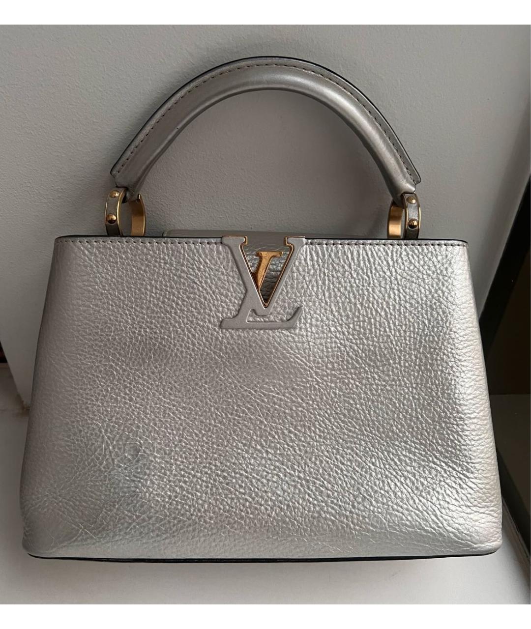 LOUIS VUITTON Серебряная кожаная сумка с короткими ручками, фото 6