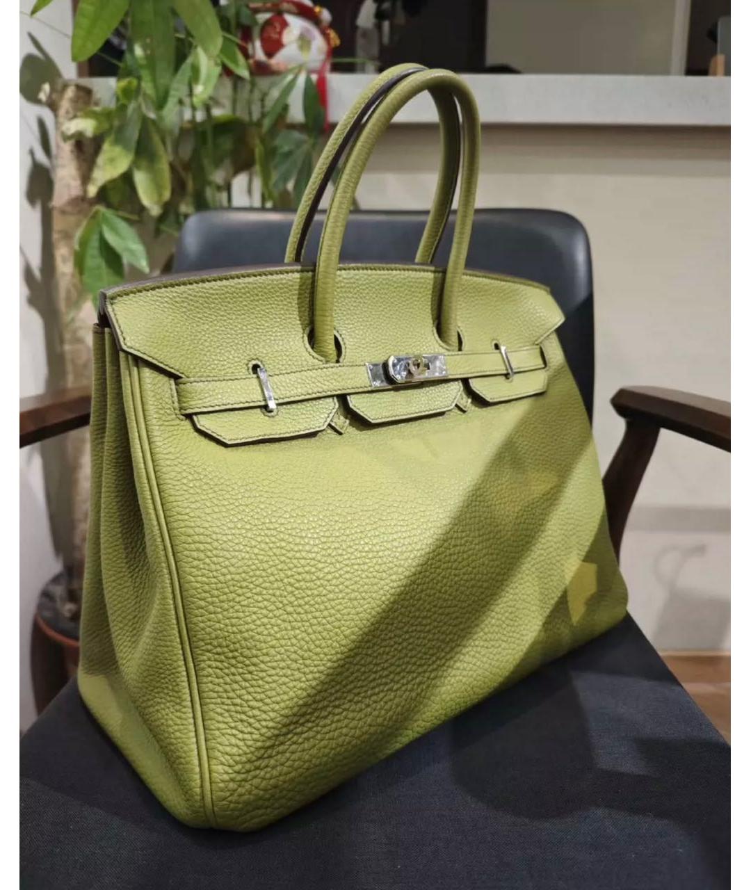 HERMES Зеленая кожаная сумка тоут, фото 4