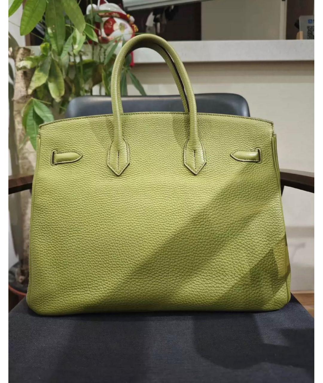 HERMES Зеленая кожаная сумка тоут, фото 5