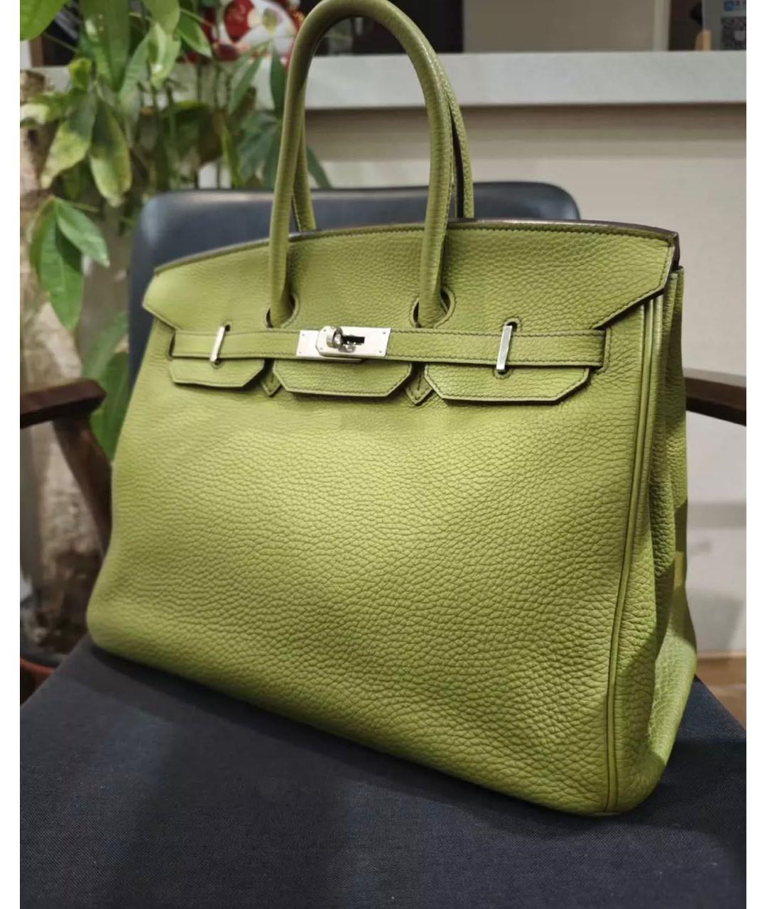 HERMES Зеленая кожаная сумка тоут, фото 3