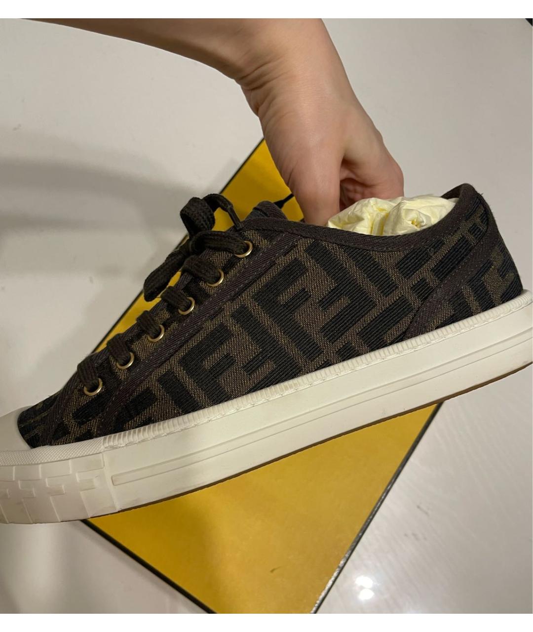 FENDI Коричневые текстильные кеды, фото 6