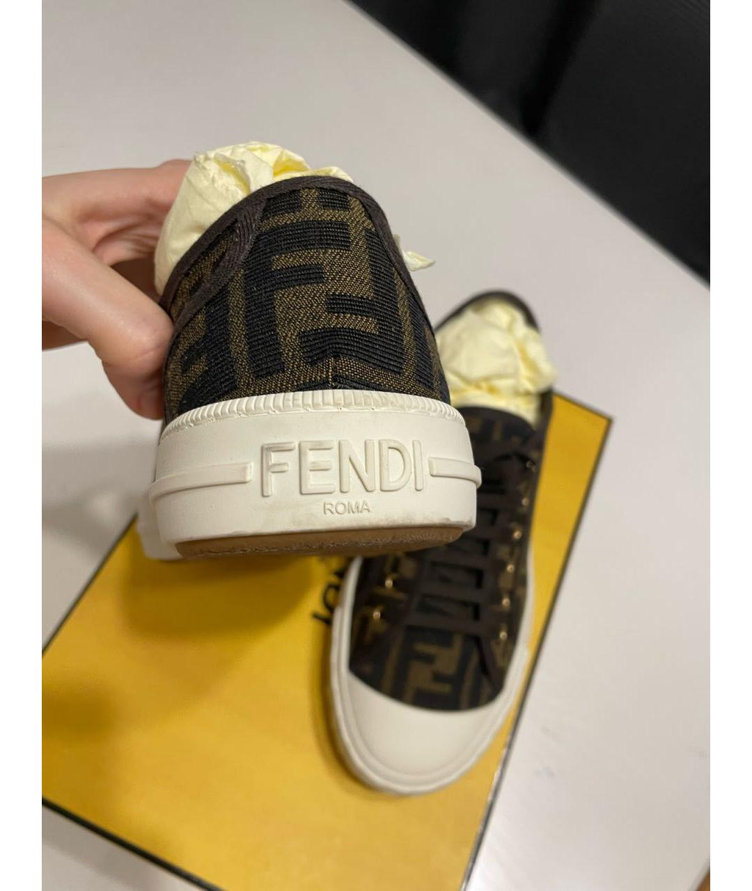 FENDI Коричневые текстильные кеды, фото 4