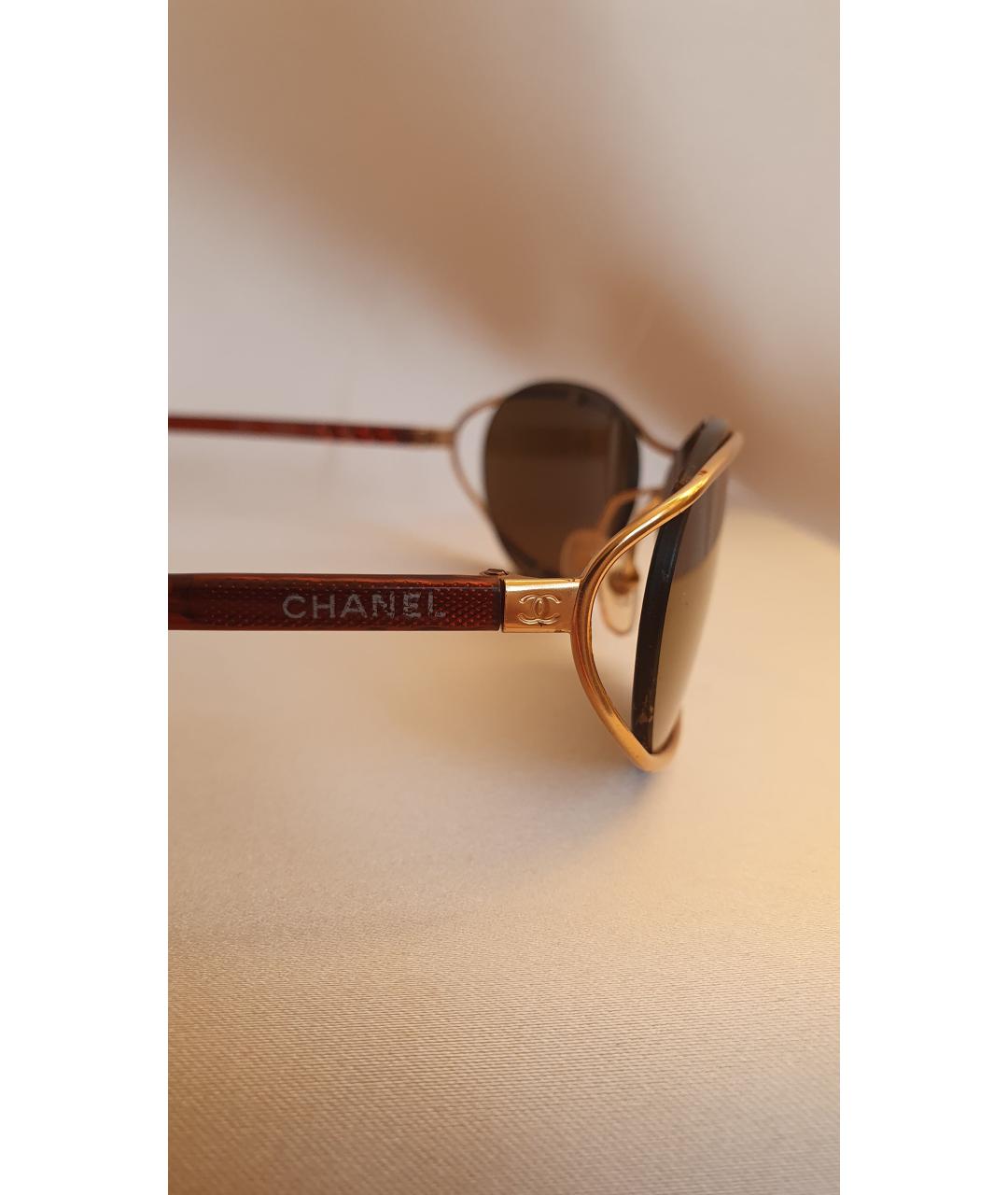 CHANEL PRE-OWNED Коричневые металлические солнцезащитные очки, фото 2