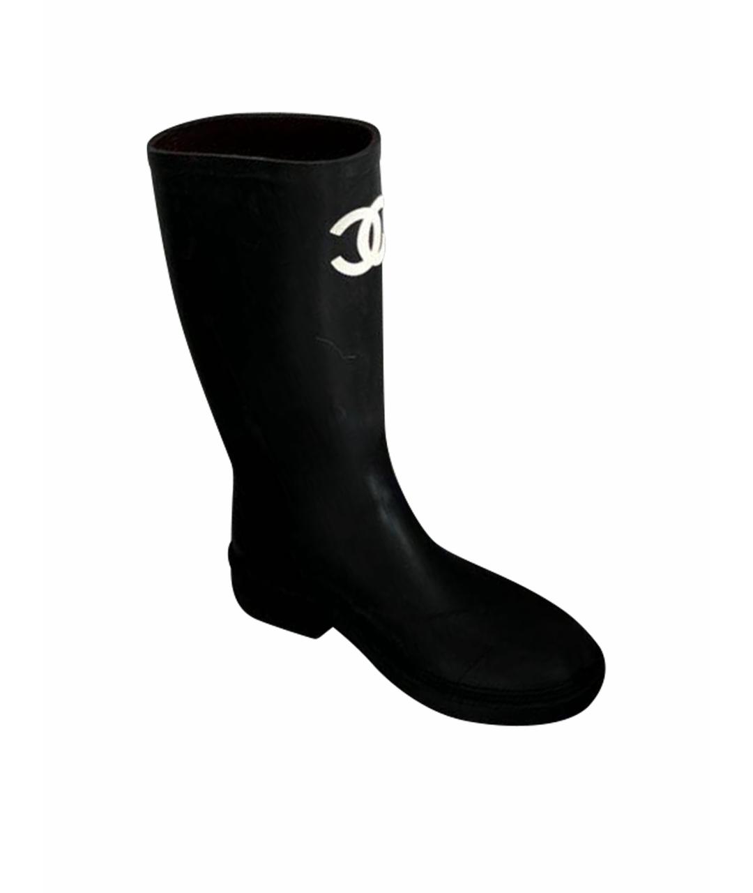 CHANEL Черные резиновые сапоги, фото 1