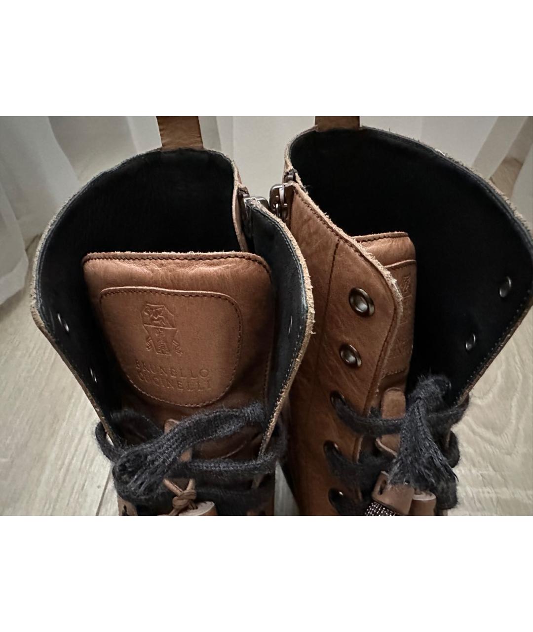 BRUNELLO CUCINELLI Горчичные кожаные ботинки, фото 4