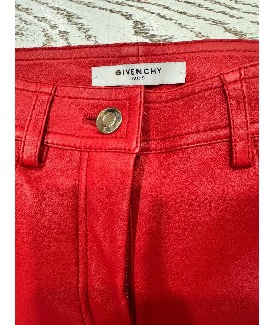 GIVENCHY Красные кожаные брюки узкие, фото 3