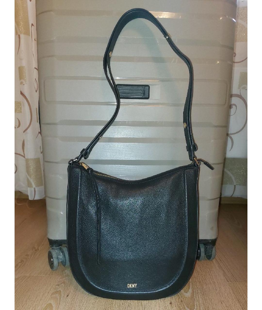 DKNY Черная кожаная сумка через плечо, фото 10
