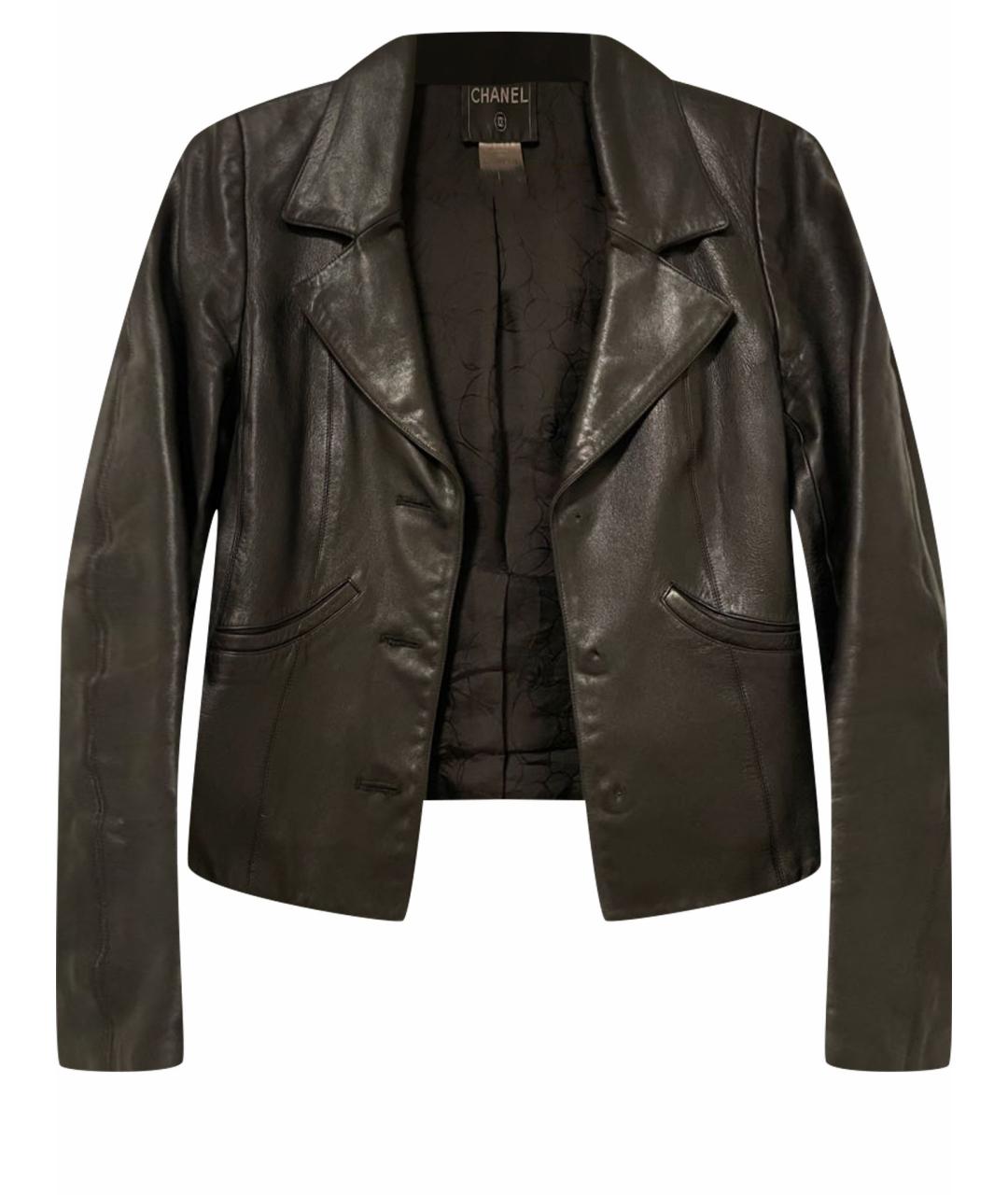 CHANEL PRE-OWNED Черная кожаная куртка, фото 1