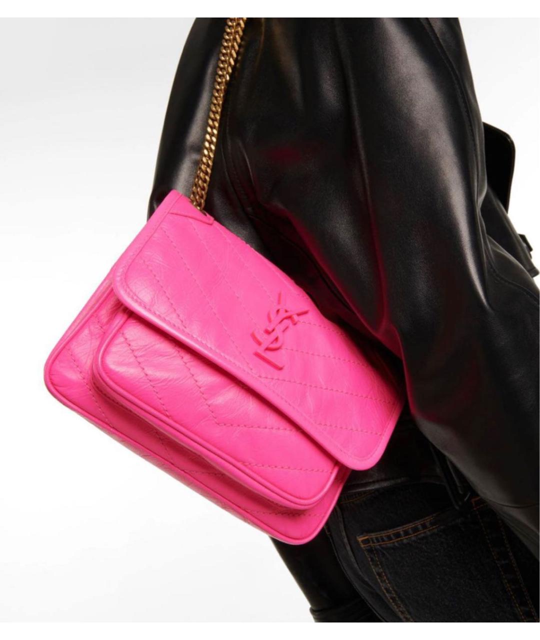 SAINT LAURENT Розовая кожаная сумка через плечо, фото 5