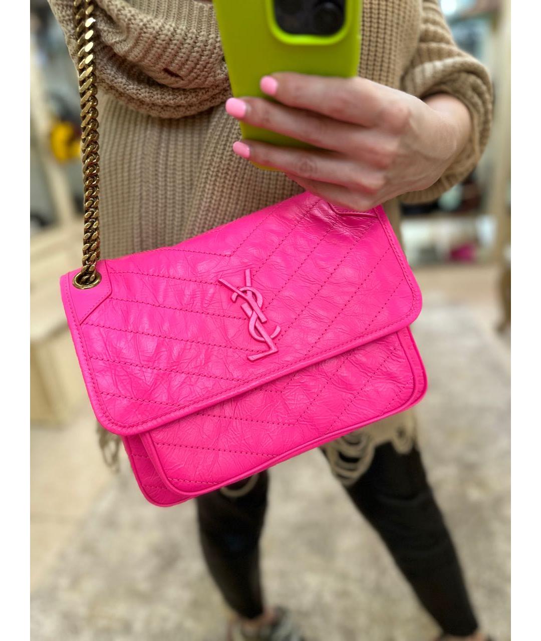 SAINT LAURENT Розовая кожаная сумка через плечо, фото 6