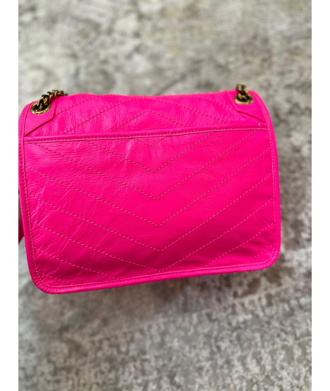 SAINT LAURENT Розовая кожаная сумка через плечо, фото 2