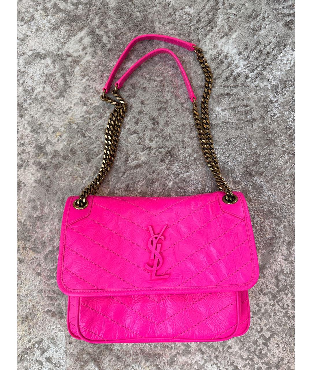 SAINT LAURENT Розовая кожаная сумка через плечо, фото 6
