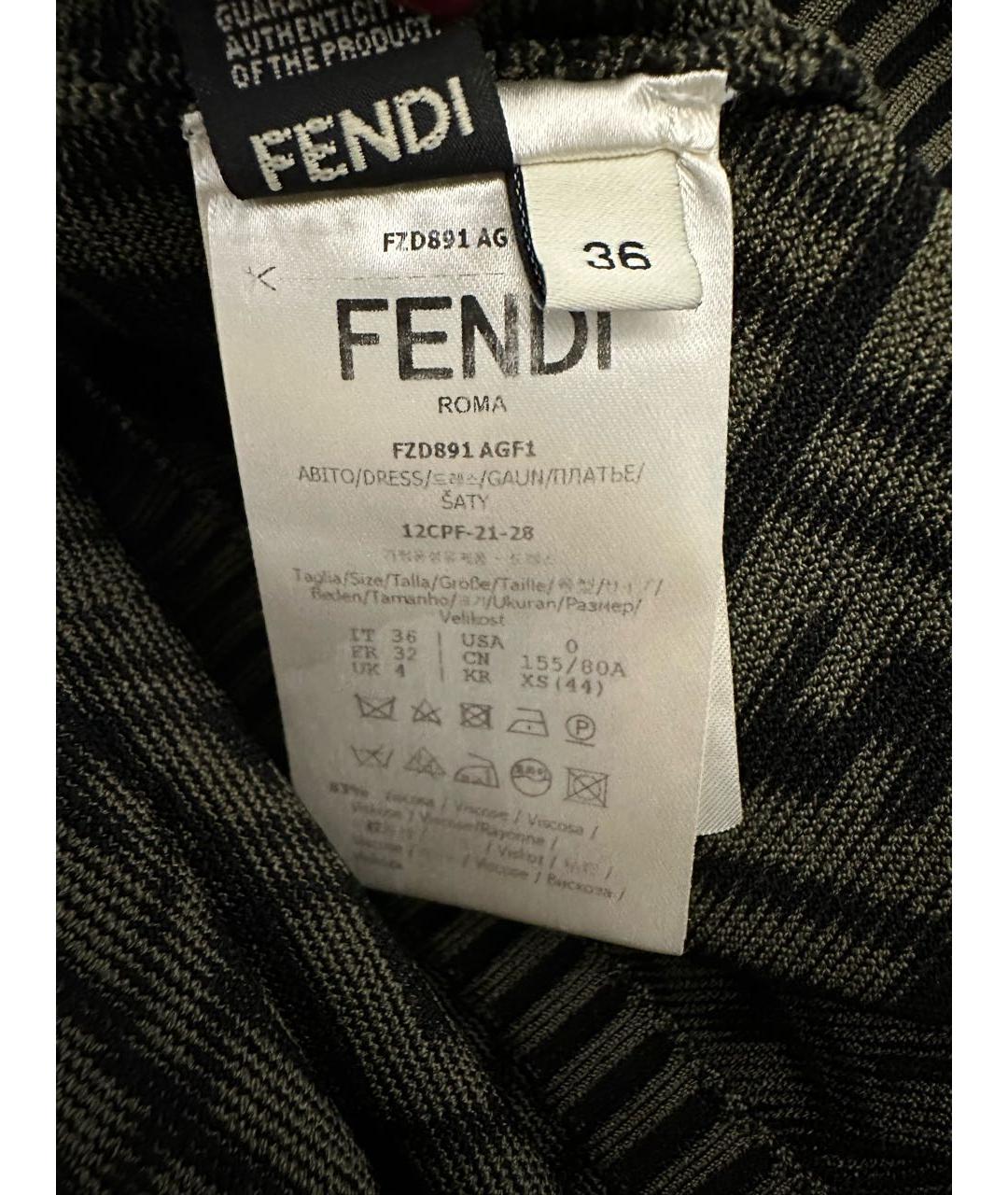 FENDI Хаки вискозное повседневное платье, фото 5