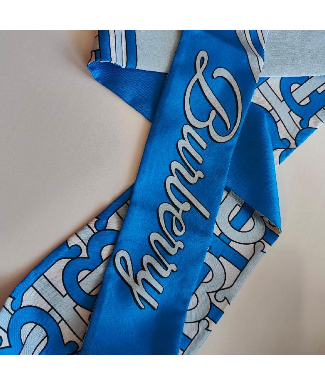 BURBERRY Синий шелковый шарф, фото 9