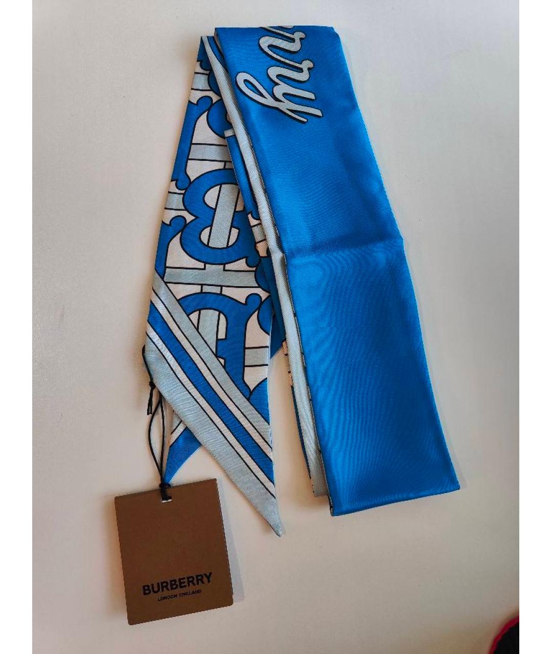 BURBERRY Синий шелковый шарф, фото 4