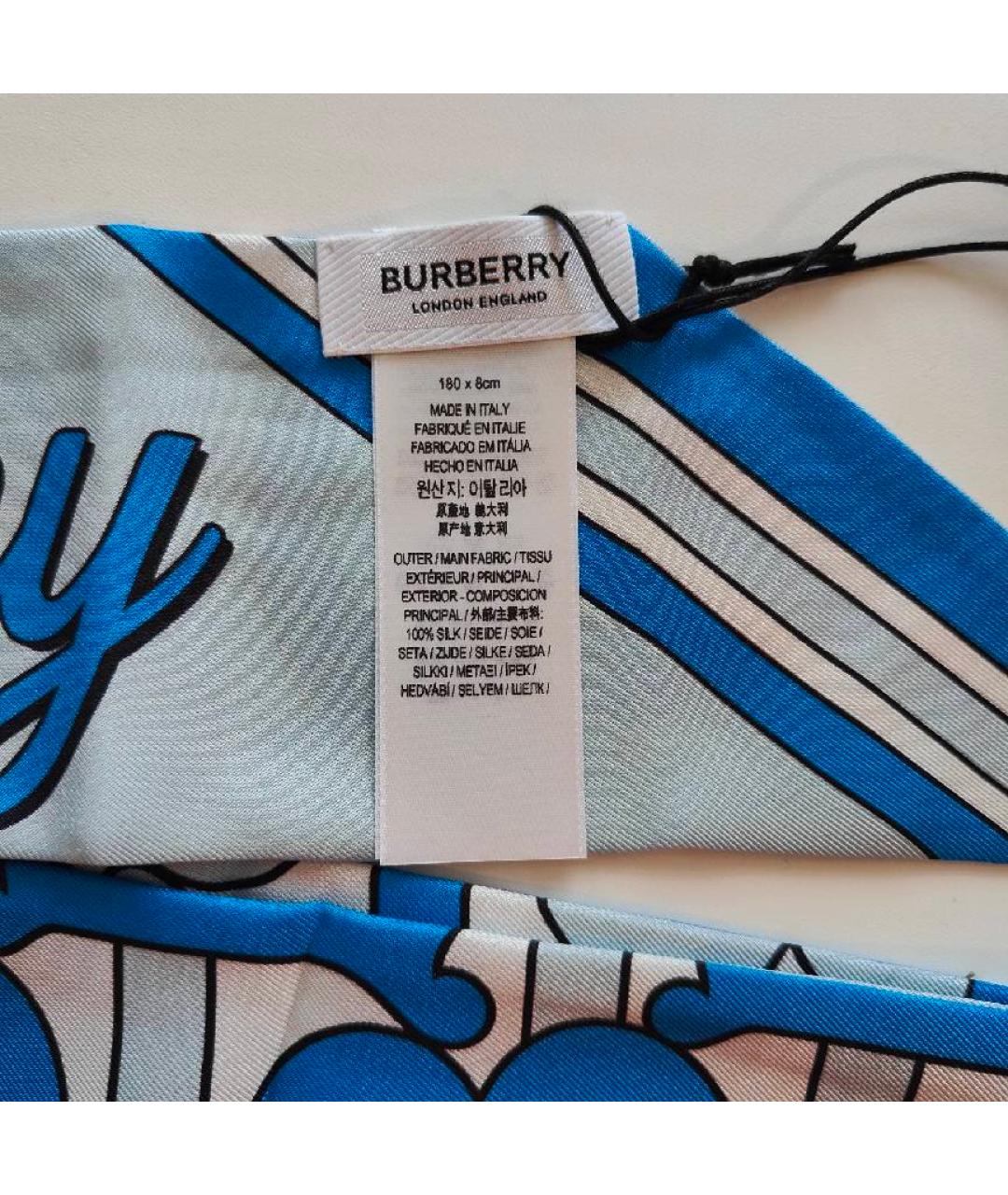 BURBERRY Синий шелковый шарф, фото 5