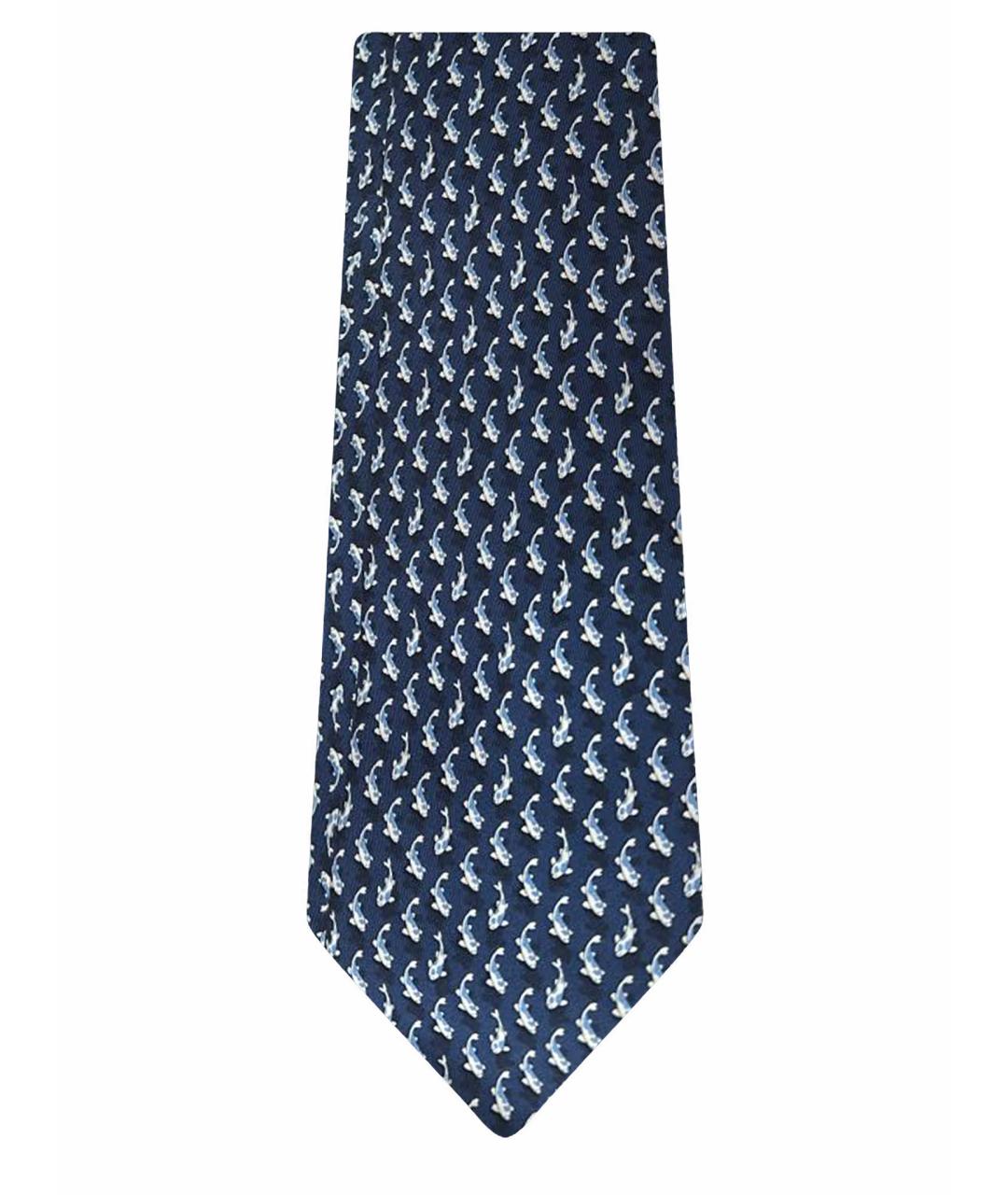 SALVATORE FERRAGAMO Темно-синий шелковый галстук, фото 1