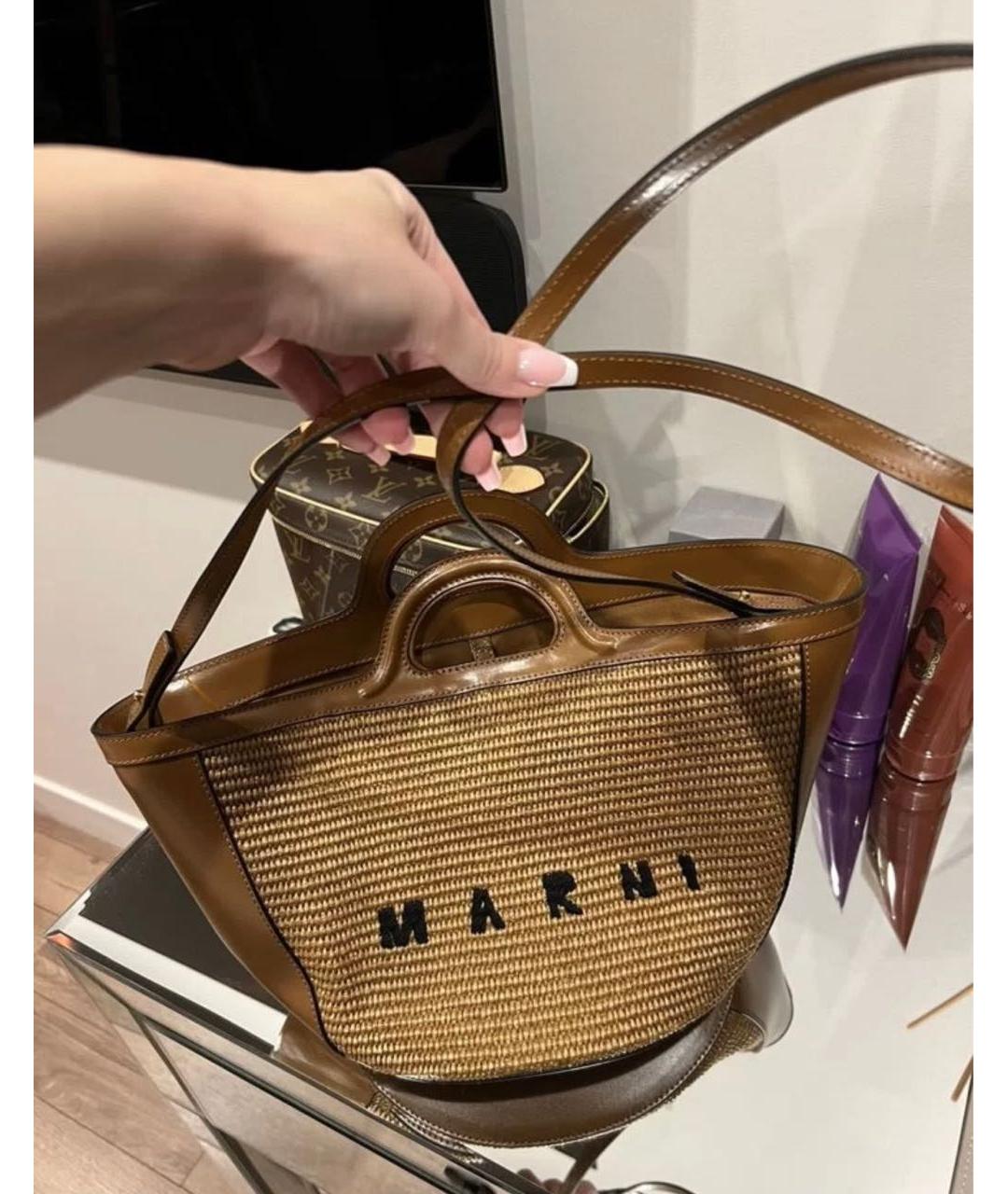 MARNI Коричневая кожаная пляжная сумка, фото 6