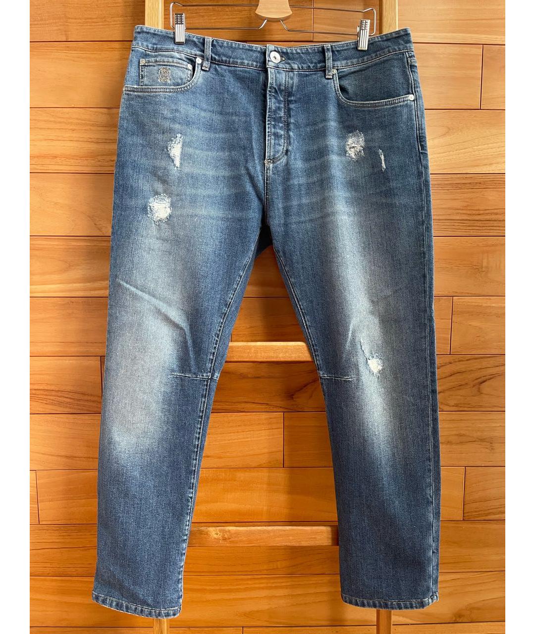 BRUNELLO CUCINELLI Синие хлопковые джинсы скинни, фото 9