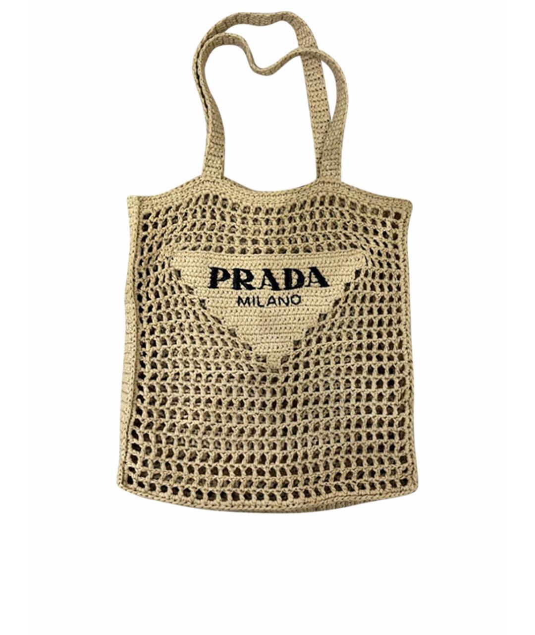 PRADA Бежевая плетеная пляжная сумка, фото 1