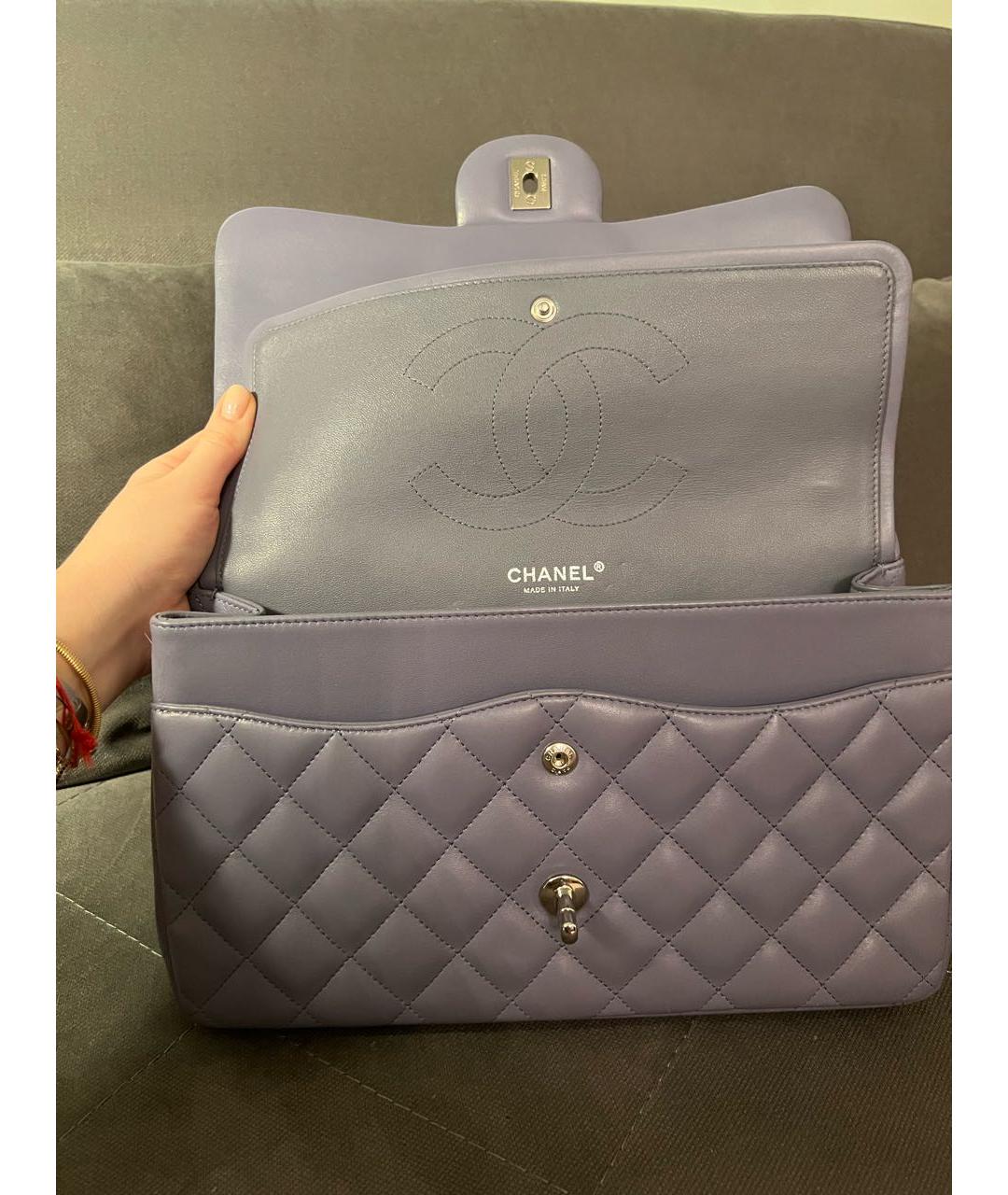 CHANEL PRE-OWNED Фиолетовая кожаная сумка с короткими ручками, фото 4