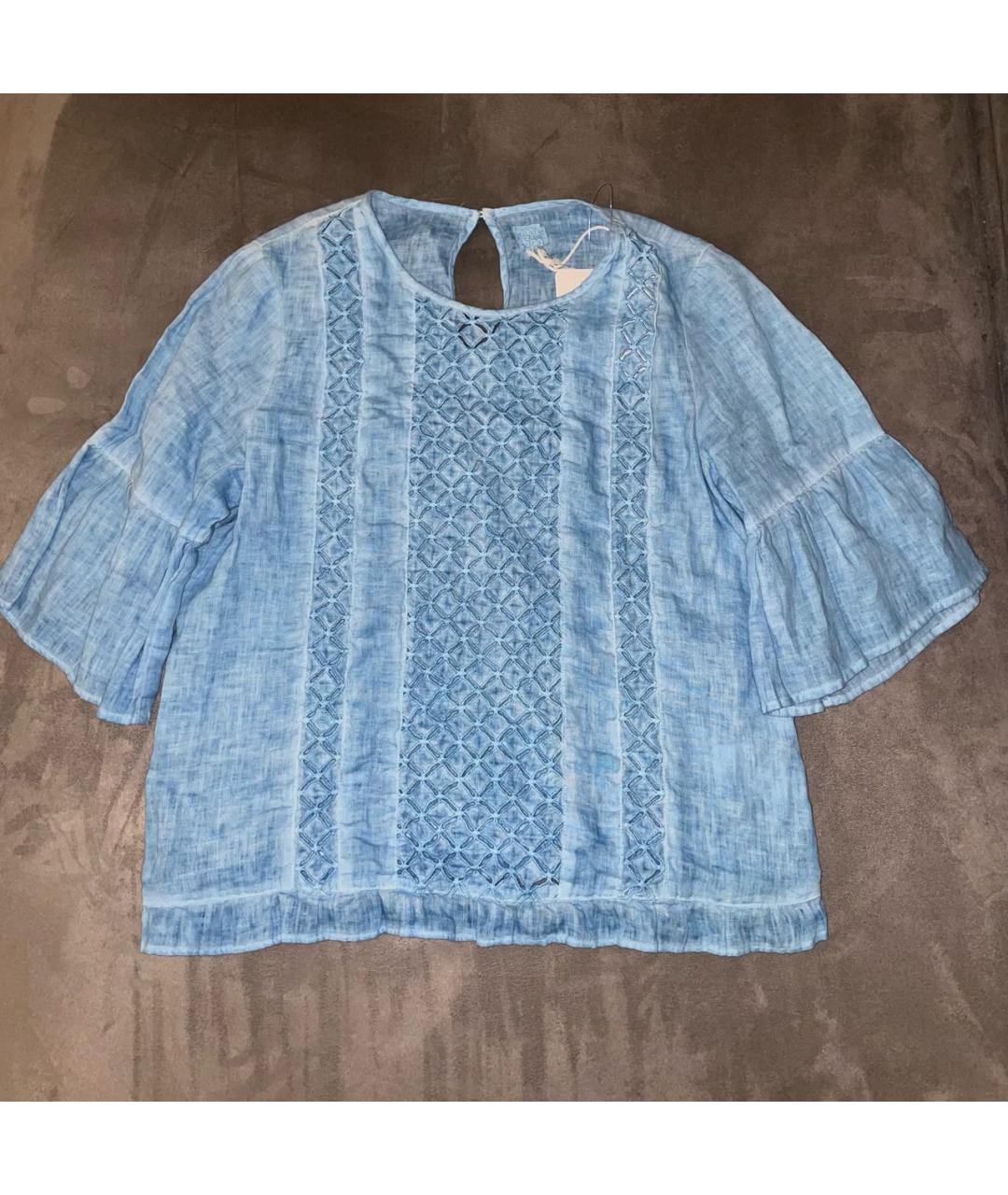 120%LINO Голубая льняная блузы, фото 3