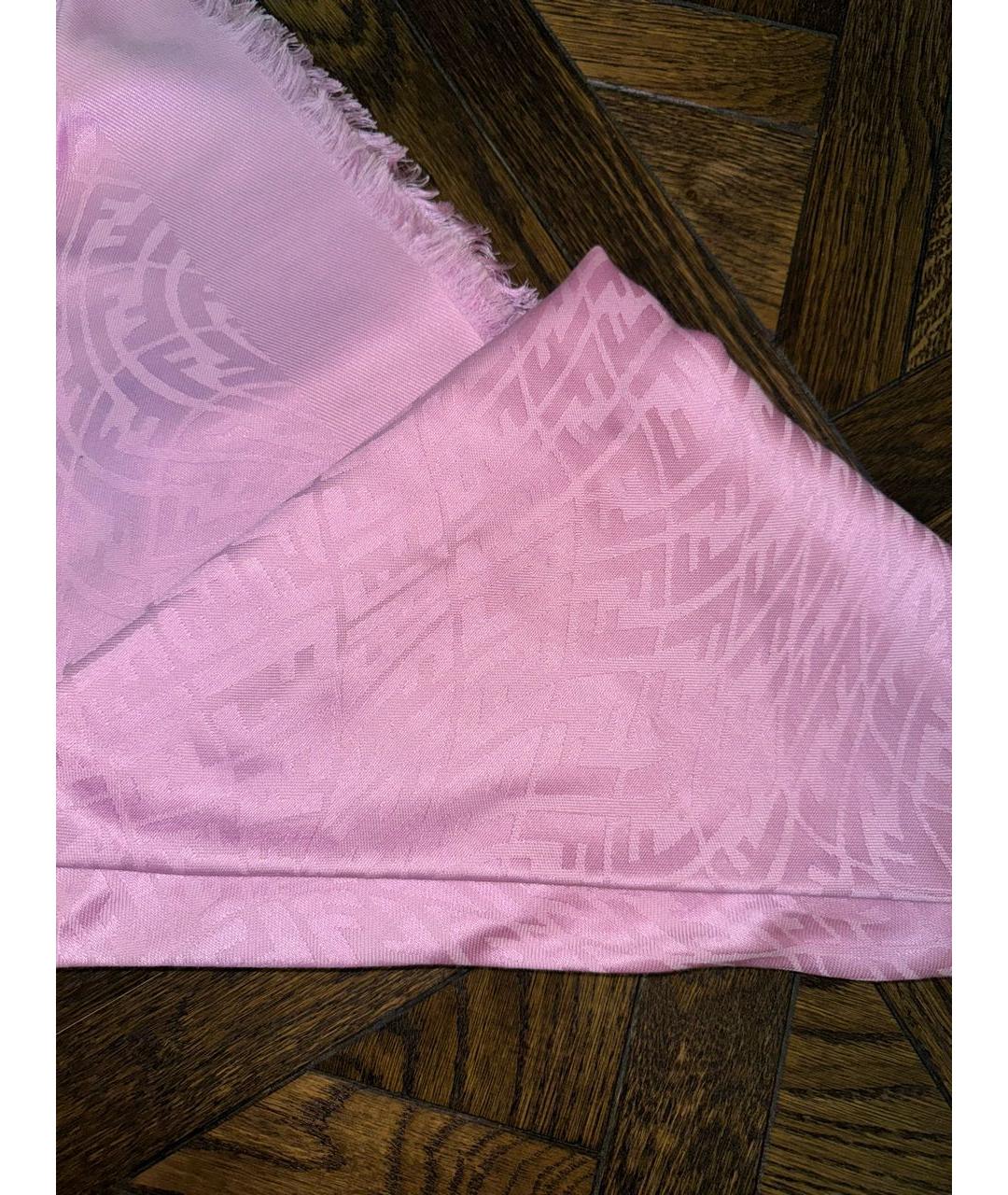 FENDI Розовый шелковый шарф, фото 4