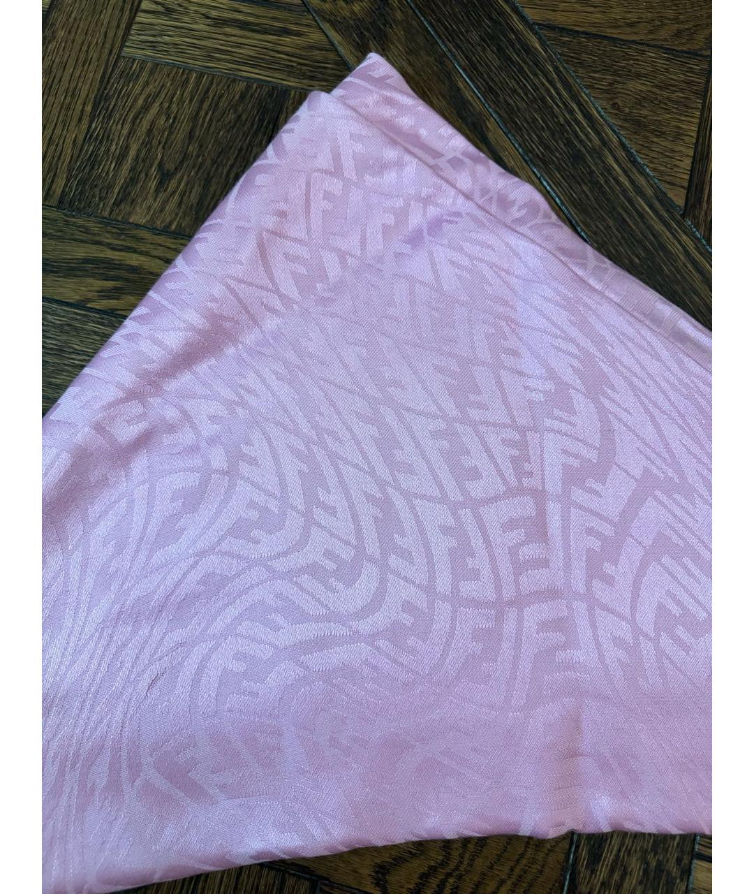 FENDI Розовый шелковый шарф, фото 2