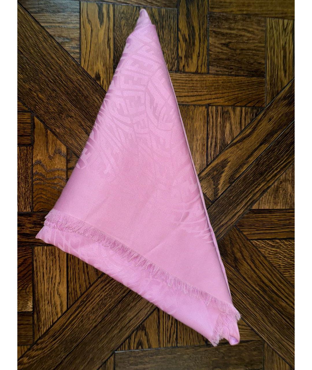 FENDI Розовый шелковый шарф, фото 5