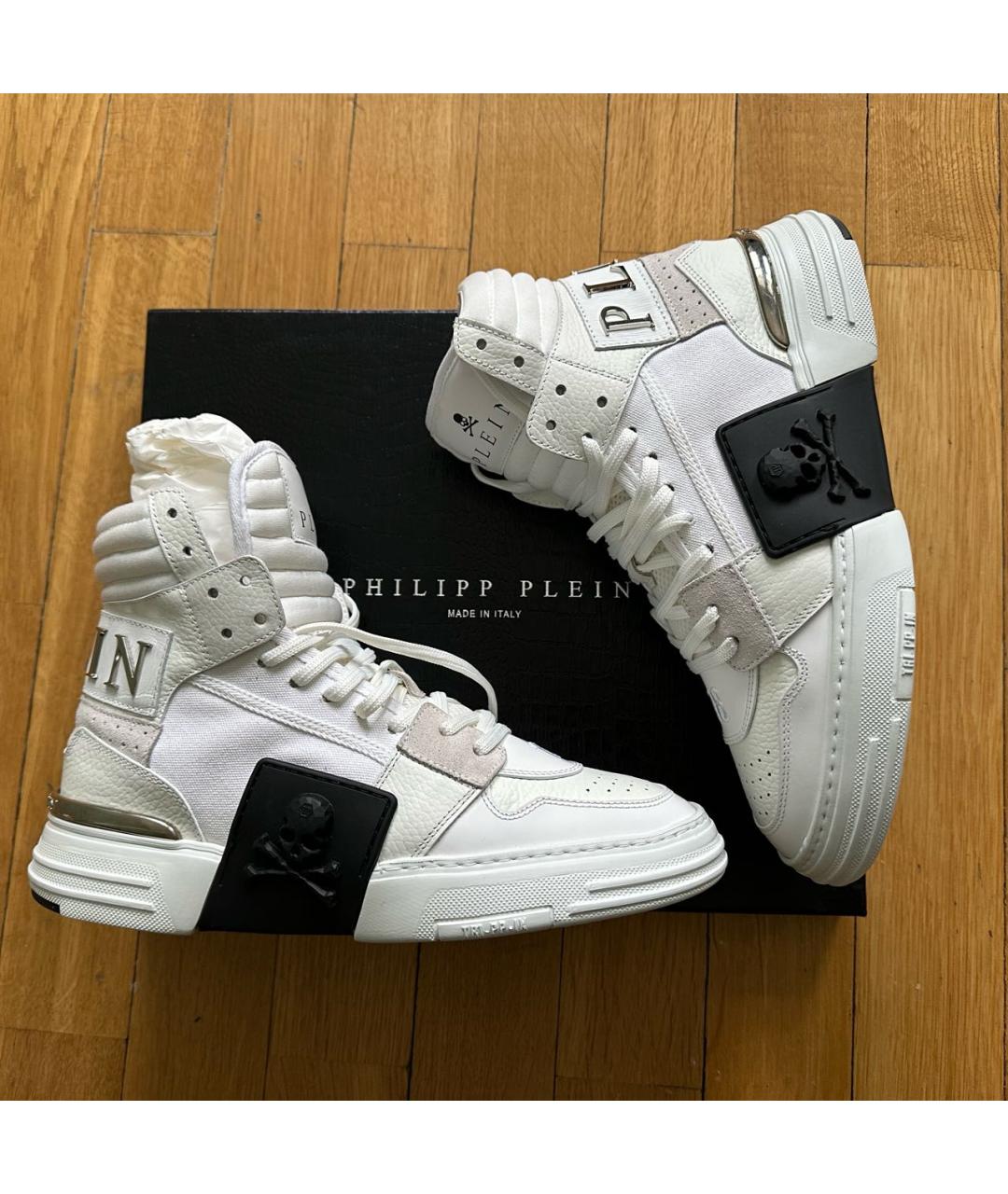 PHILIPP PLEIN Белые кожаные высокие кроссовки / кеды, фото 3