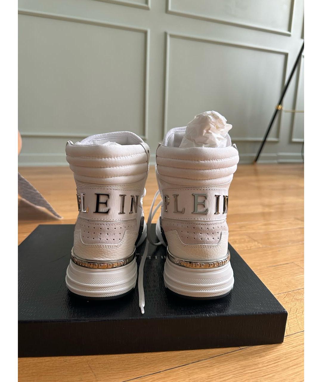 PHILIPP PLEIN Белые кожаные высокие кроссовки / кеды, фото 5