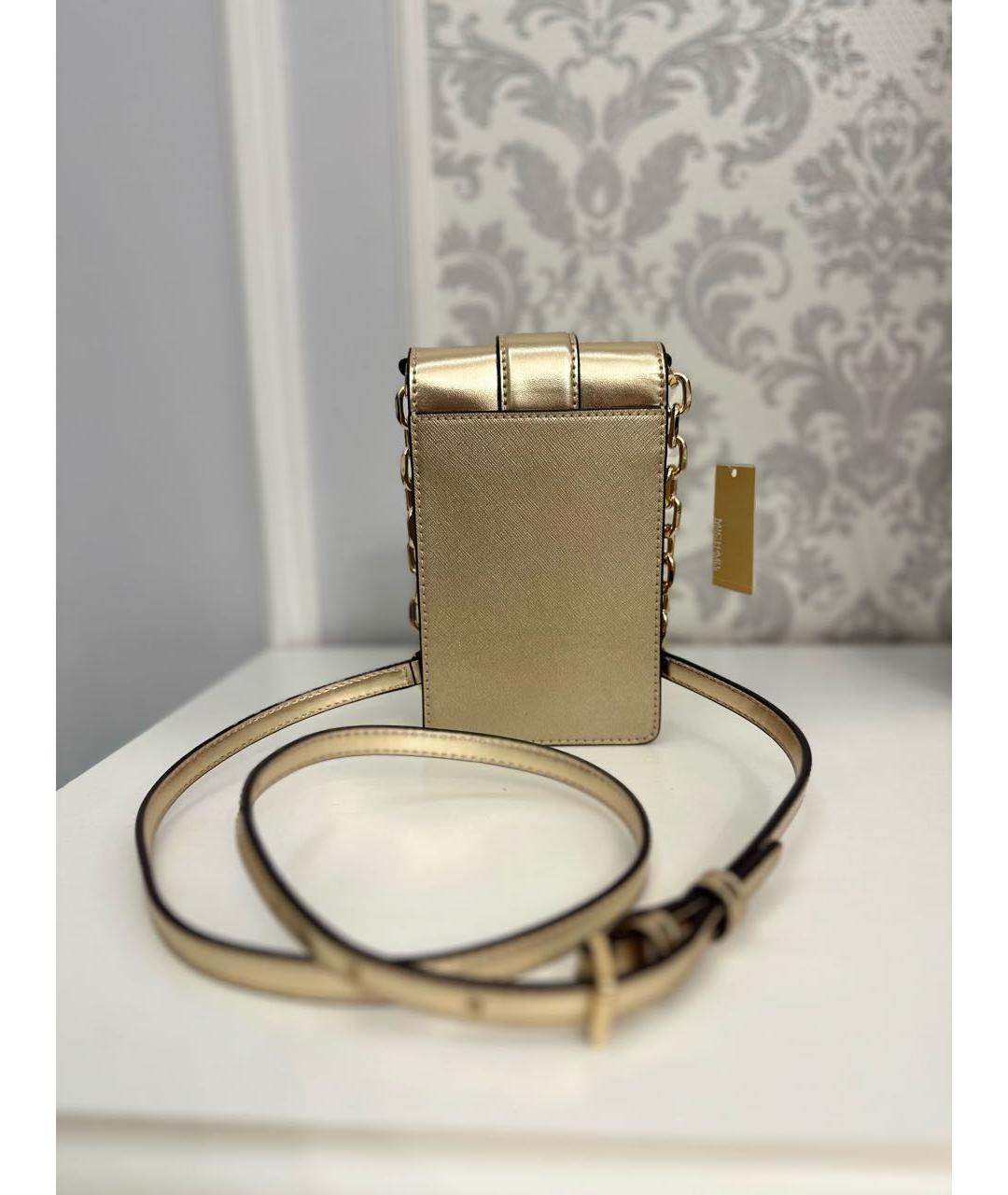 MICHAEL KORS Золотая сумка через плечо из искусственной кожи, фото 3