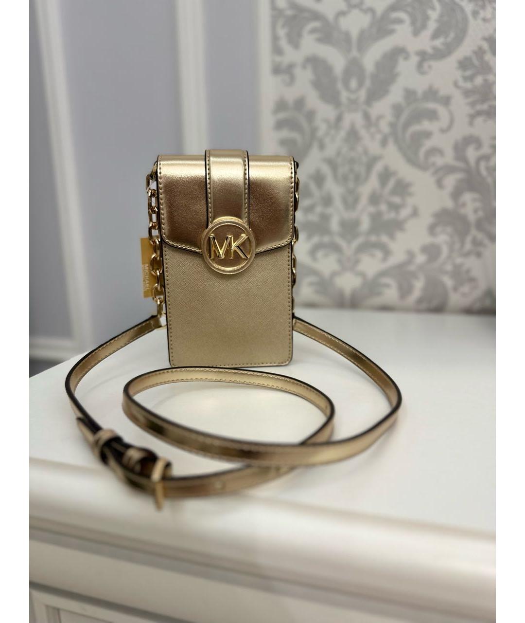 MICHAEL KORS Золотая сумка через плечо из искусственной кожи, фото 7