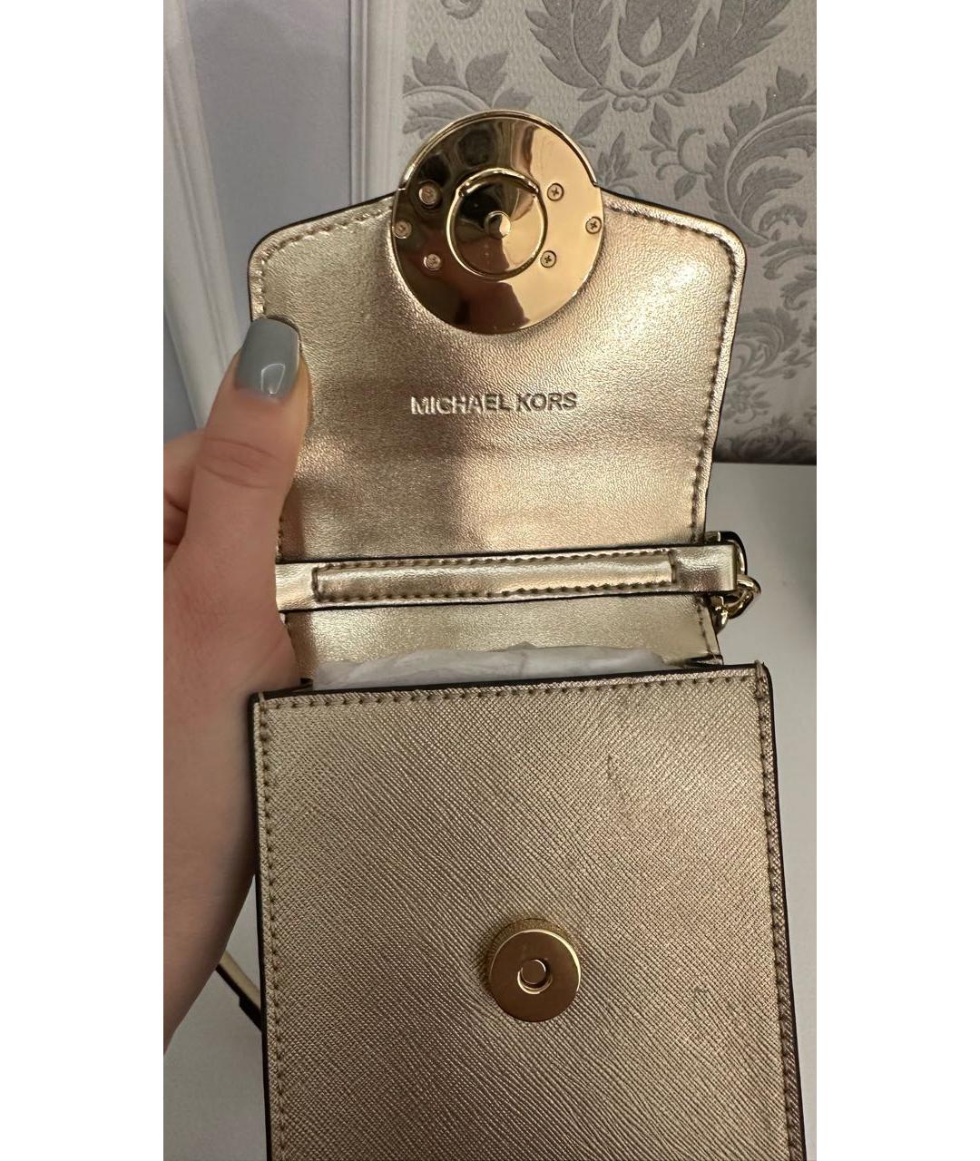 MICHAEL KORS Золотая сумка через плечо из искусственной кожи, фото 4